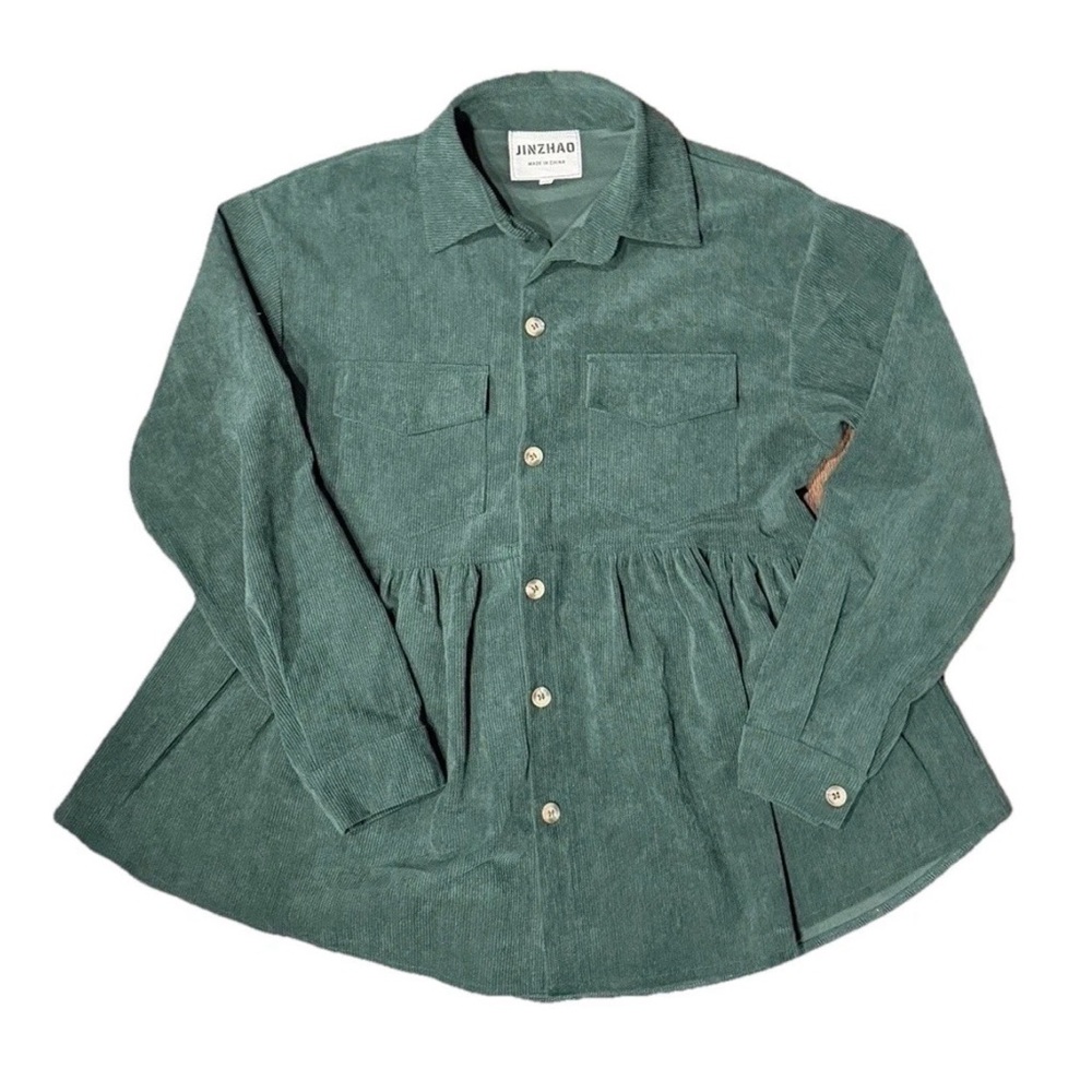 JINZHAO Forest Green Corduroy Peplum Shacket - Size S